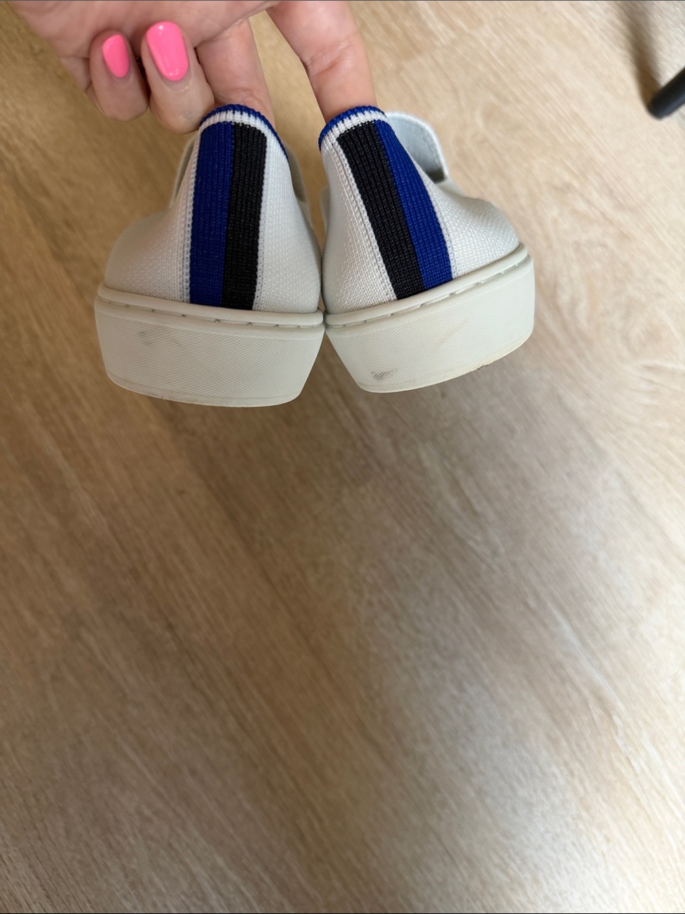 Rothy's White Slip-On Sneakers with Navy Heel Trim - Picture 4 of 5